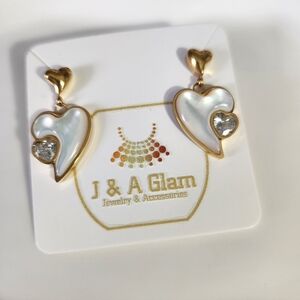 Stainless Steel Mother Of Pearl Heart Earrings